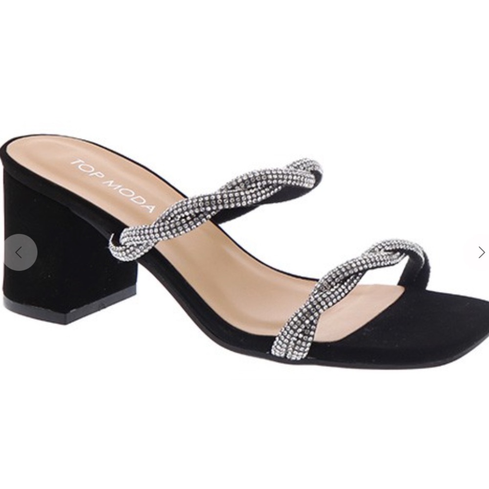 Top Moda Black Rhinestone Women's Heels